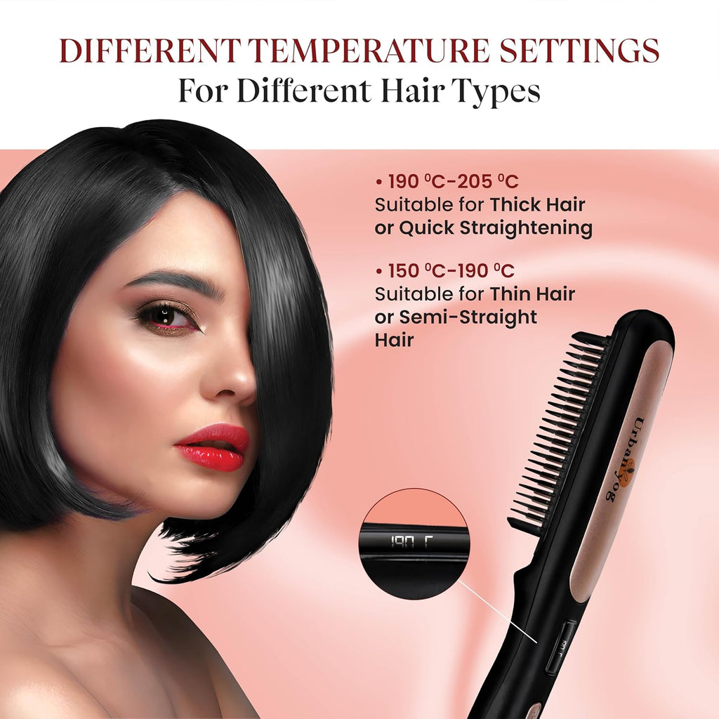 Urban yog MakeMeeBold Hair Straightener Brush & Automatic Hair Curler, Frizz Free Hair, Easy Two-Way Curling, Ceramic Coated, 5 Temperature Controls, 4 Curl Settings, Anti-Scald Design, 1200W, Black