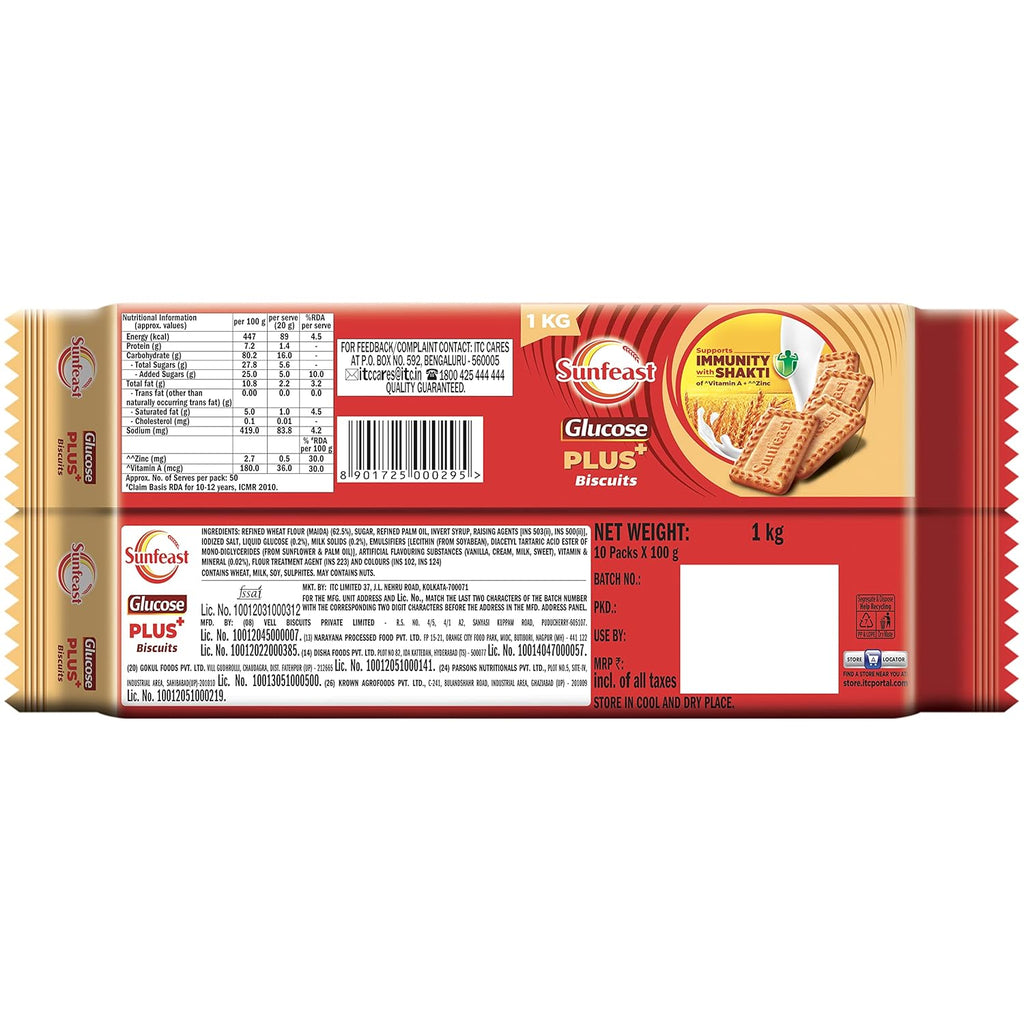 Sunfeast Glucose Plus, 1 Kg (Pack of 2)