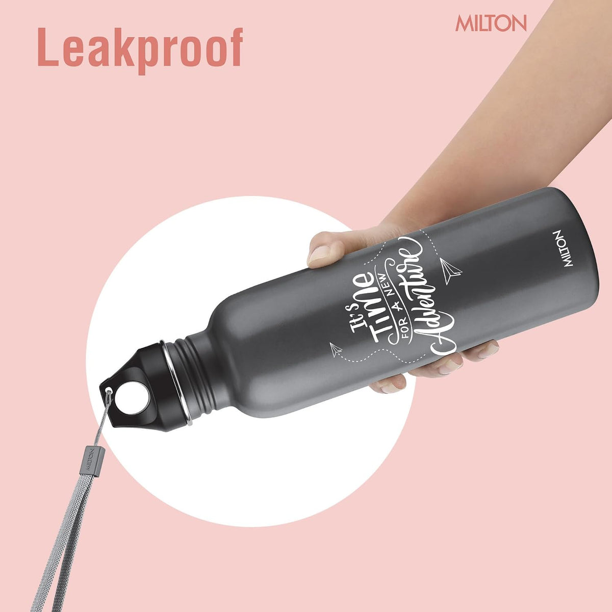 MILTON Marine 900 Stainless Steel Water Bottle, 2 Leakproof Lid, Single Walled, ISI Certified I For School, Office, Gym I 880 ml, Black