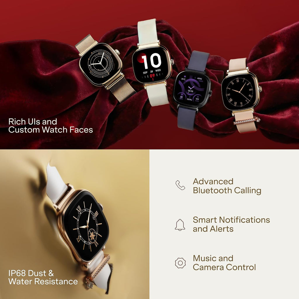 boAt Chrome Ivory Smart Watch for Women, co-Designed with GIVA, Limited Edition 925gm Silver Charm, 1.7" AMOLED Display, 1000 nits Brightness, Premium Metallic Build (Silver Charm Edition)