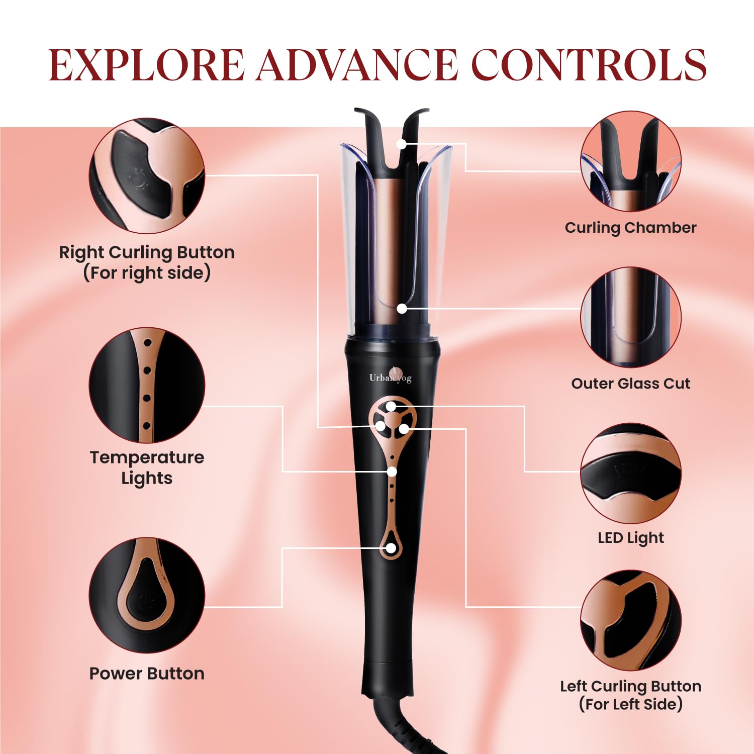 Urban yog MakeMeeBold Hair Straightener Brush & Automatic Hair Curler, Frizz Free Hair, Easy Two-Way Curling, Ceramic Coated, 5 Temperature Controls, 4 Curl Settings, Anti-Scald Design, 1200W, Black