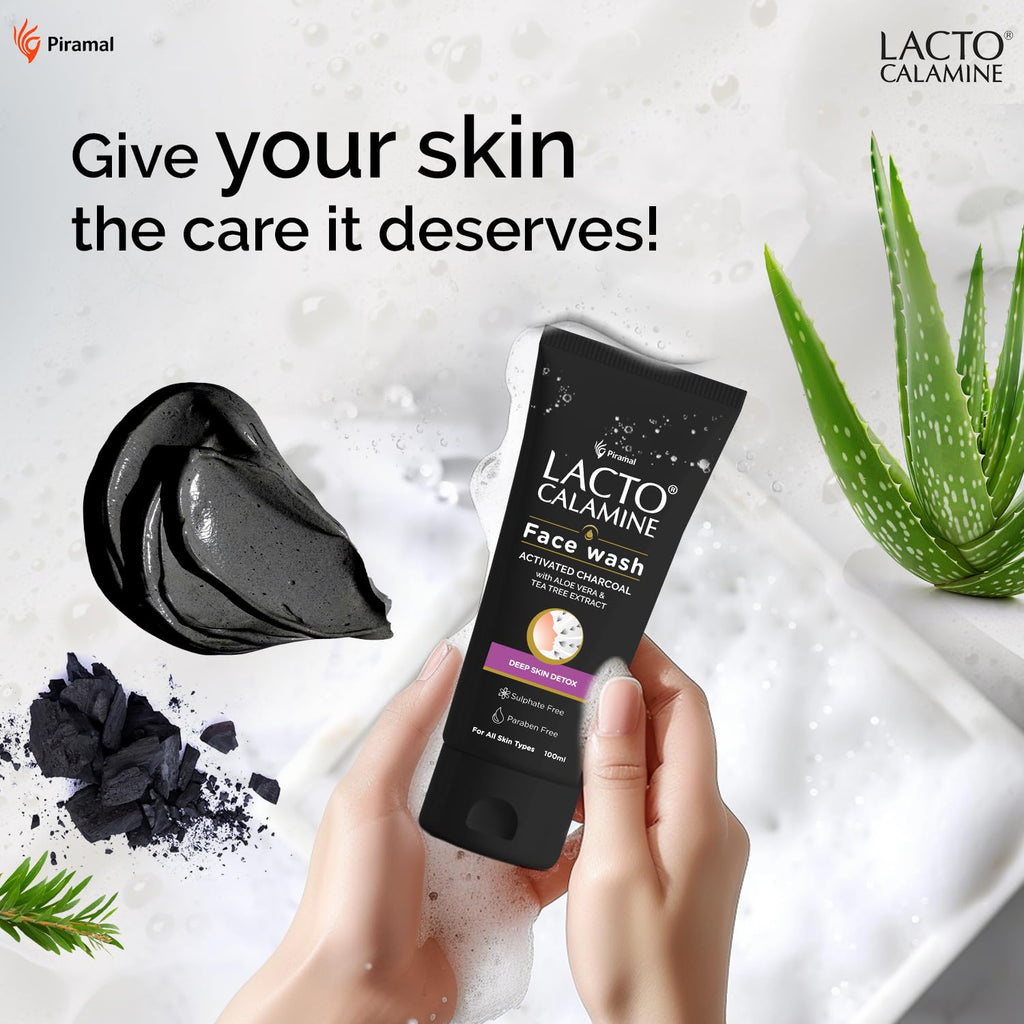 Lacto Calamine Charcoal Activates Face Wash Aloe Vera &amp; Tea Tree Extract for Deep Skin Detox