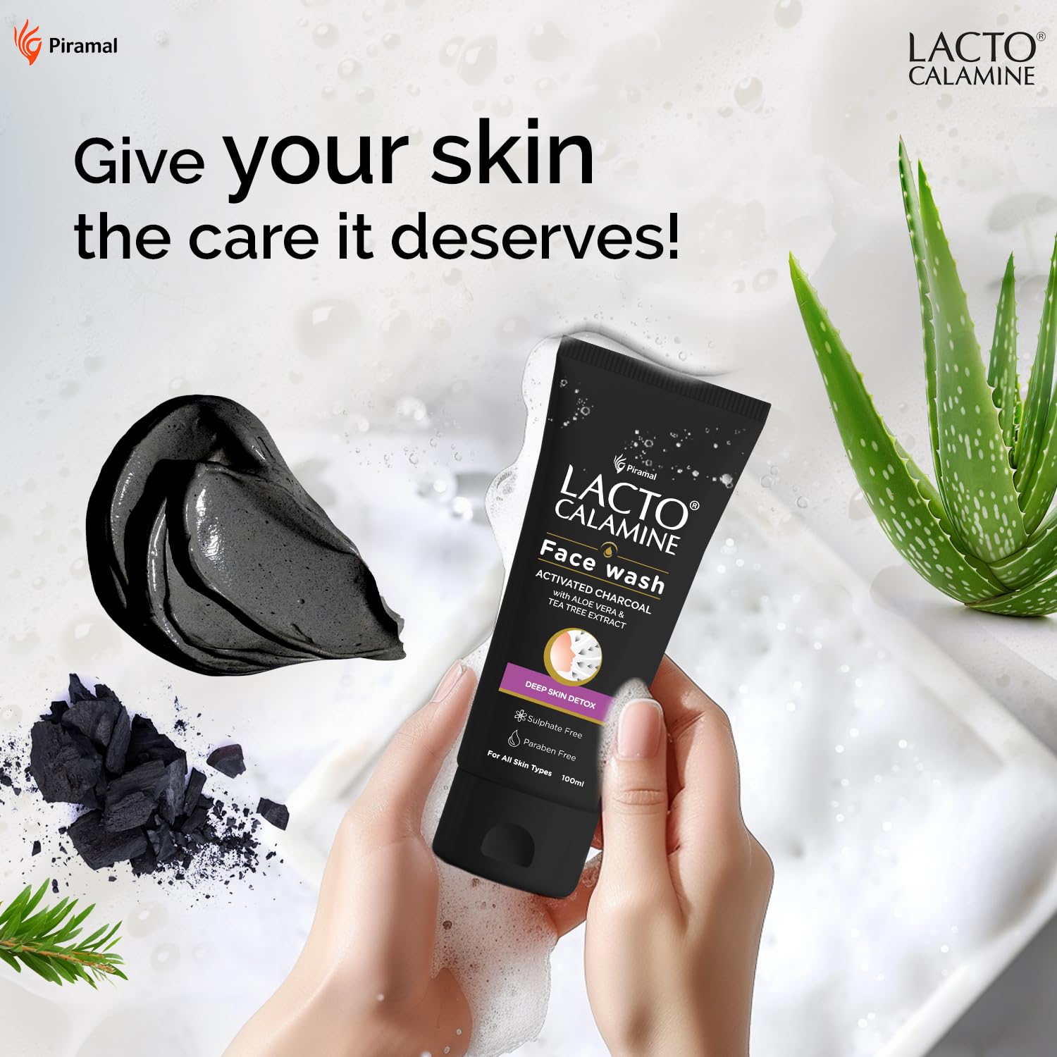 Lacto Calamine Charcoal Activates Face Wash Aloe Vera &amp; Tea Tree Extract for Deep Skin Detox