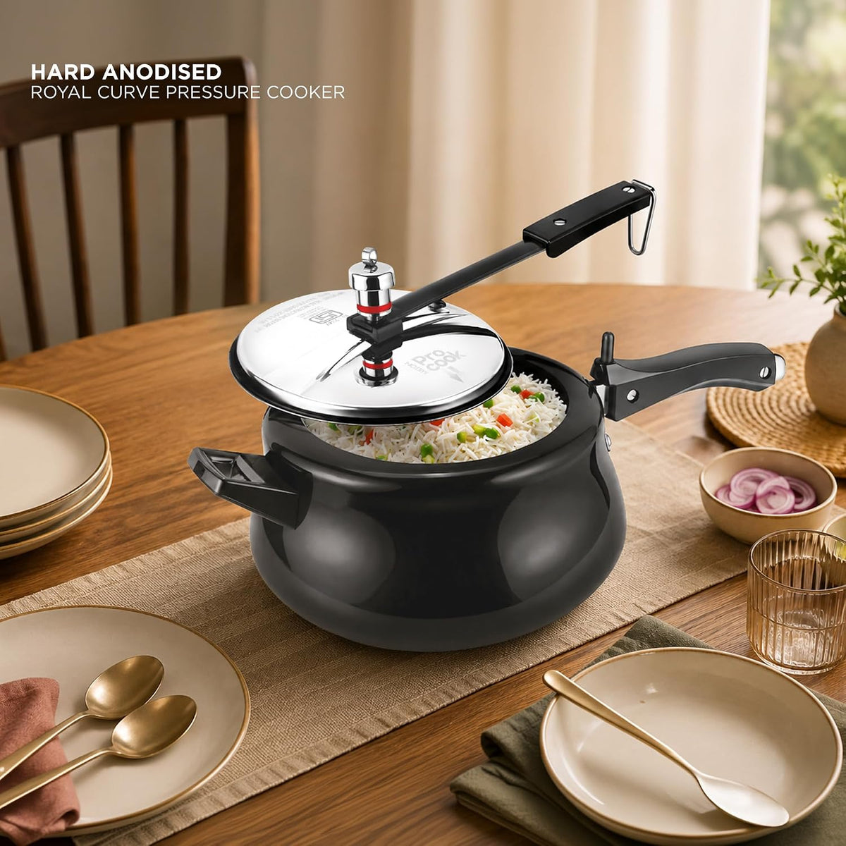 Milton Pro Cook Induction Cookware & Gas Stove Friendly Hard Anodized Royal Curve Pressure Cooker 5 Litre | SS304 Stainless Steel Inner Lid | 2X Harder Alloy Steel | ISI Certified | 5 Year Warranty