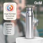 Clazkit Water Bottle Stainless Steel Sports/Fridge Bottle with Leak Proof Lid | Single Wall | For Home, Office, Gym, Travelling | Lightweight | BPA Free | 1000ml | Silver)