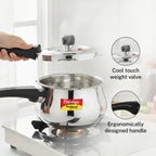 Prestige 2 Litre Stainless Steel Deluxe Alpha Svachh Outerlid Baby Handi Pressure Cooker|10 years warrantyDeep lid for spillage control|Gas & Induction compatible|ISI Certified