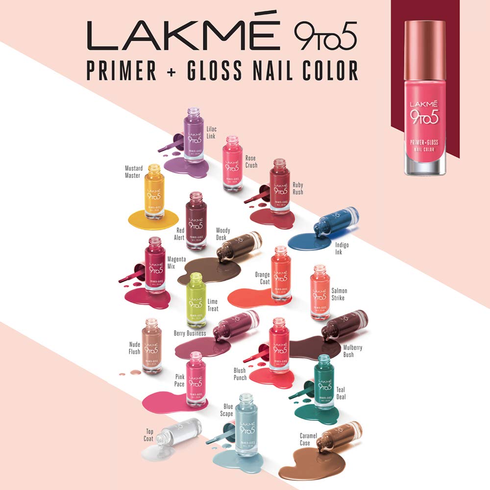 LAKMÉ 9 To 5 Primer + Gloss Glossy Finish Nail Colour, Blue Scape, 6 Ml
