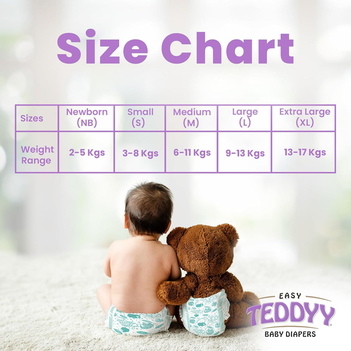 TEDDYY Easy Baby XL Size Diaper Tape Style | 56 Count (Extra Large) | 13-17 kgs (Pack of 1)