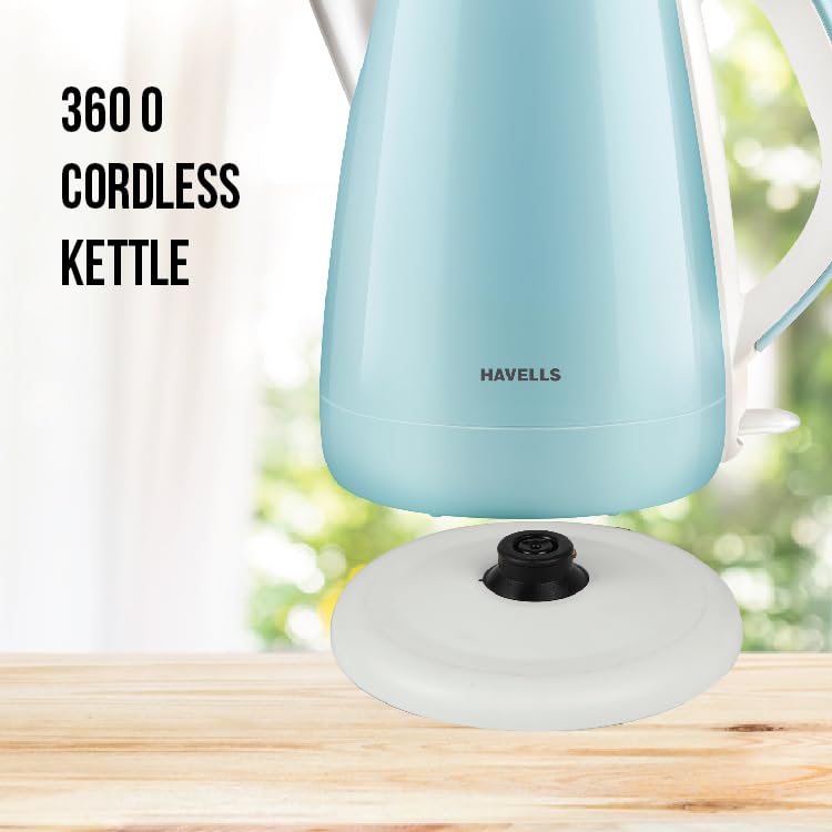 Havells Aqua Plus Electric Kettle 1.2 Litre, 1250 Watt | 304 Stainless Steel Inner Body | Cool Touch Body | Auto Shut-Off |Wider Mouth|2 Years Door Step Warranty by Havells (Blue)