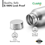 Clazkit Water Bottle Stainless Steel Sports/Fridge Bottle with Leak Proof Lid | Single Wall | For Home, Office, Gym, Travelling | Lightweight | BPA Free | 1000ml | Silver)