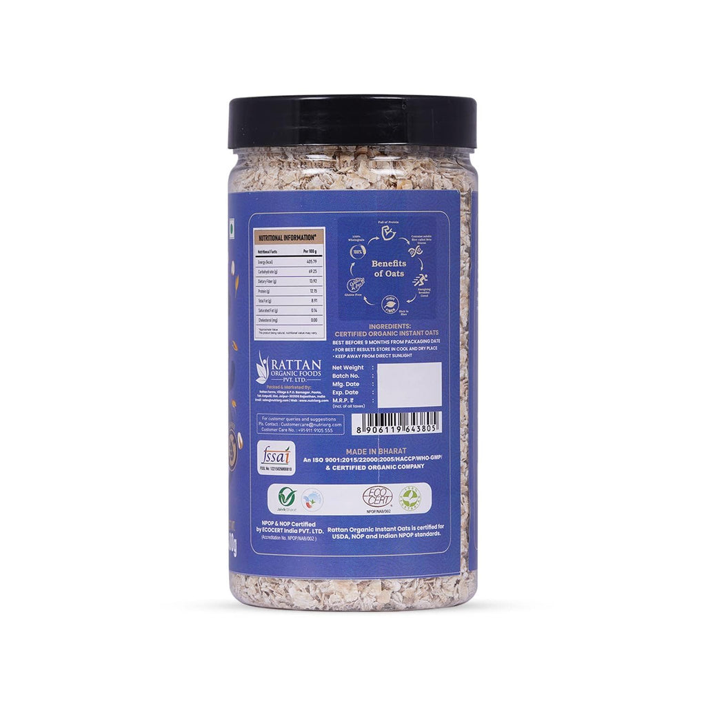 NutriOrg Instant Oats 400g | Organic & Gluten Free | High fibre & Protein Rich | Easy to Cook | Nutritional Breakfast