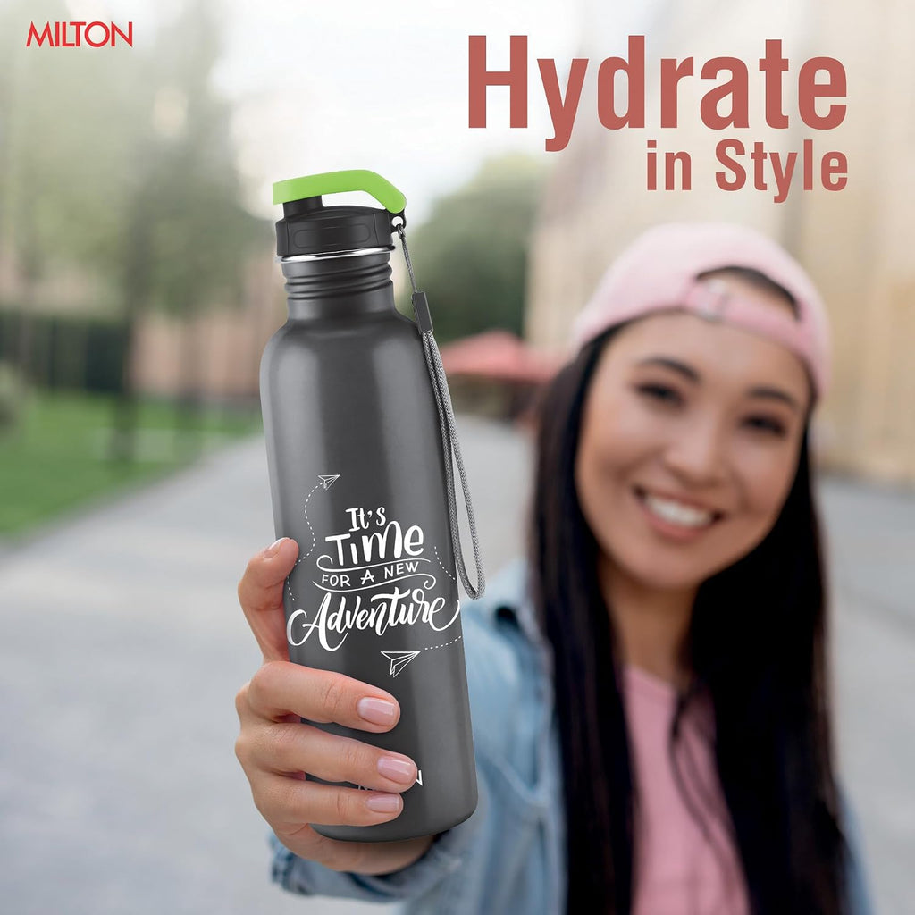 MILTON Marine 900 Stainless Steel Water Bottle, 2 Leakproof Lid, Single Walled, ISI Certified I For School, Office, Gym I 880 ml, Black