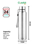Clazkit Water Bottle Stainless Steel Sports/Fridge Bottle with Leak Proof Lid | Single Wall | For Home, Office, Gym, Travelling | Lightweight | BPA Free | 1000ml | Silver)