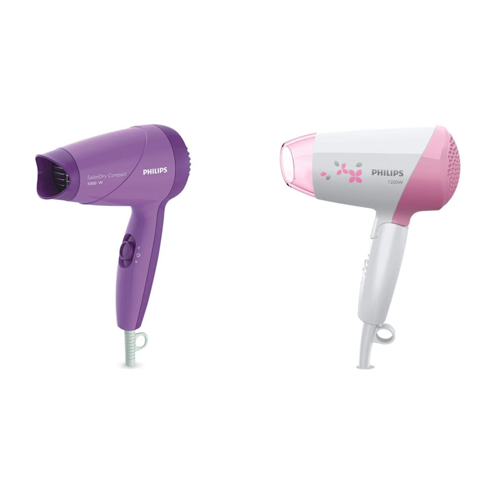 Philips Hp8100/46 Hair Dryer (Purple) & Philips Hp8120/00 Hair Dryer (Pink) - 1200 Watts