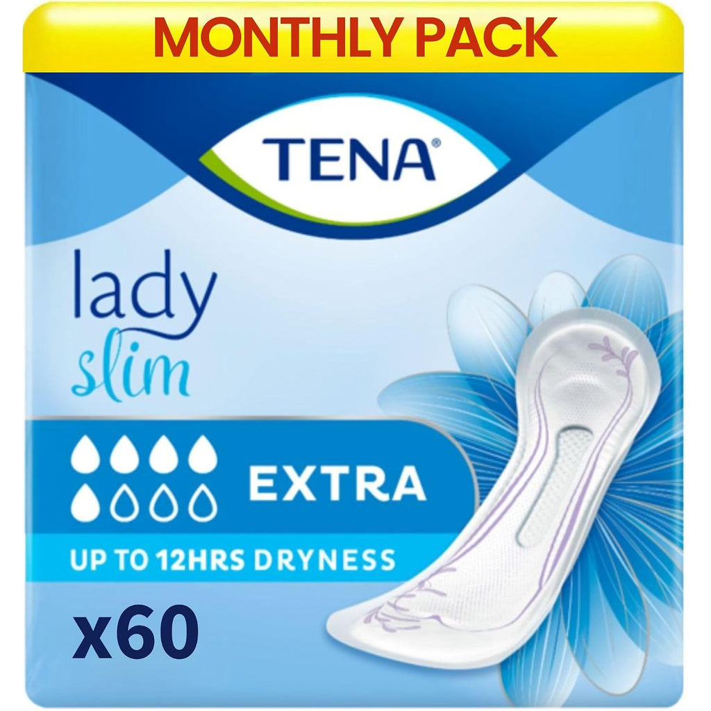 TENA Lady Extra Bladder Control Pads for Medium,Unexpected Urine Leaks | 60 Pcs | Upto 12 hrs Dryness | Incontinence Pads for Women | 31 Cm Long | World's Leading Incontinence Brand