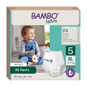 Bambo Nature Premium Baby Pants Diapers for Kids XL Size (11-17 Kgs), Super Absorbent, Breathable, Extra Soft, Dermatologically Tested, Hypoallergenic Nappies With Wetness Indicator, 95 Count