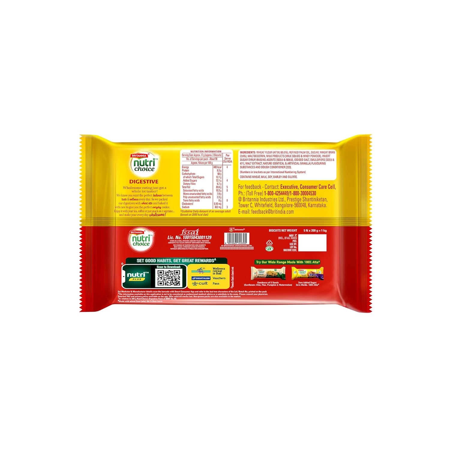 Britannia NutriChoice Digestive High Fibre Biscuits | 0% Maida