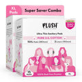 Plush Ultra-Thin Sanitary Pads for Women XL, 15 Pcs (Pack of 2) | For Light-Medium Flow | 4 Panty Liners | Rash-Free | Pure U.S. Cotton