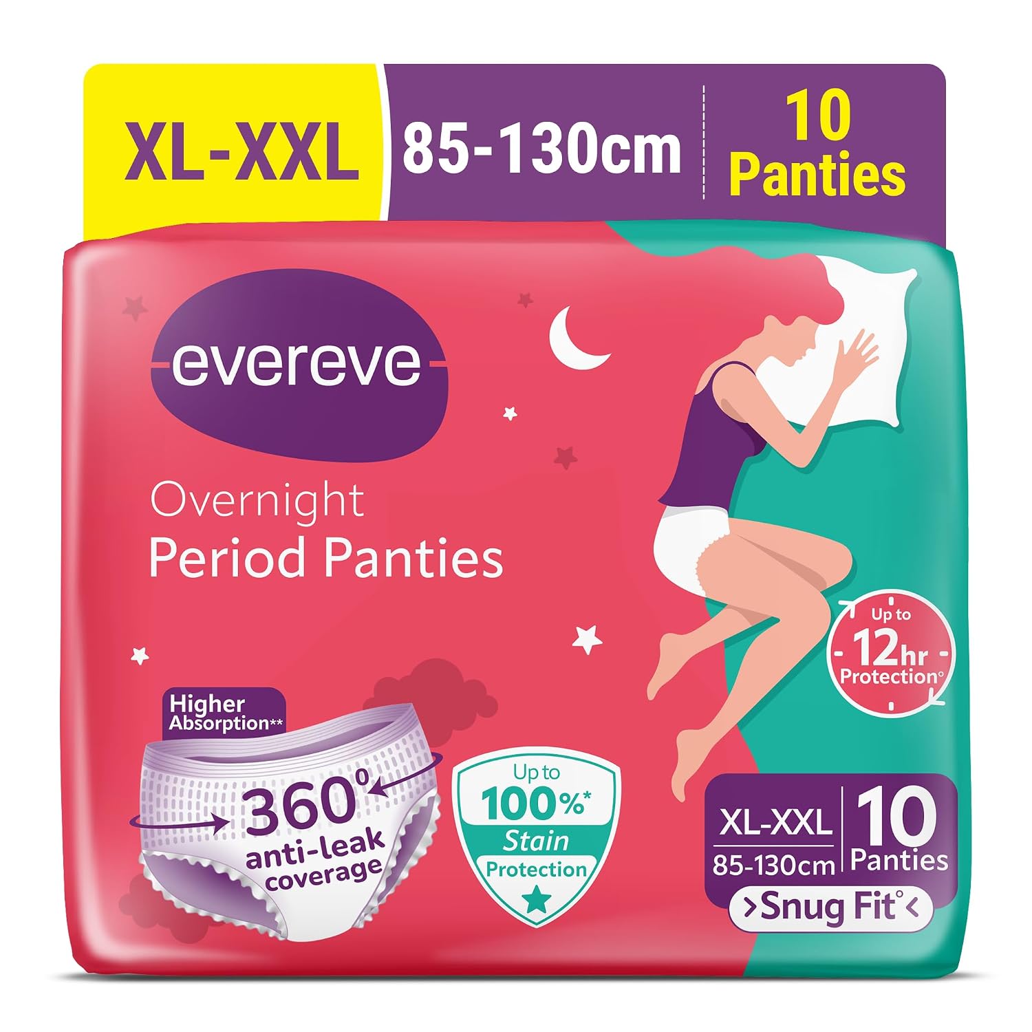 Evereve Period Panty For Girls & Women, (XL-XXL), 10 Pcs, 360 Degree Coverage, 0% Leaks, High Absorbency For Heavy Flow, Maternity Delivery Pads, Postpartum & Overnight Protection, Disposable Panty