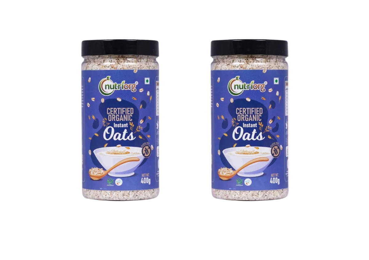 NutriOrg Instant Oats 400g | Organic & Gluten Free | High fibre & Protein Rich | Easy to Cook | Nutritional Breakfast (Pack of 2)