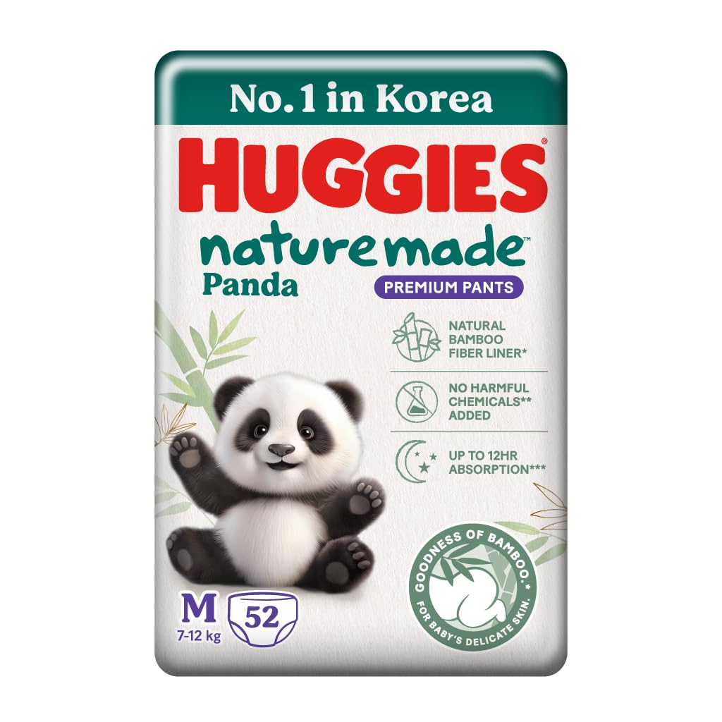 Huggies Naturemade Premium Ultra-thin Bamboo diapers Medium 52pc,12hr lock