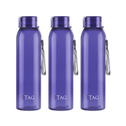 CELLO My Tag PET Water Bottle | 100% food grade | Leak proof and Break proof | Set of 3-1000ml | Violet