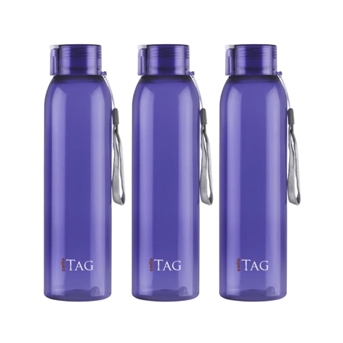 CELLO My Tag PET Water Bottle | 100% food grade | Leak proof and Break proof | Set of 3-1000ml | Violet