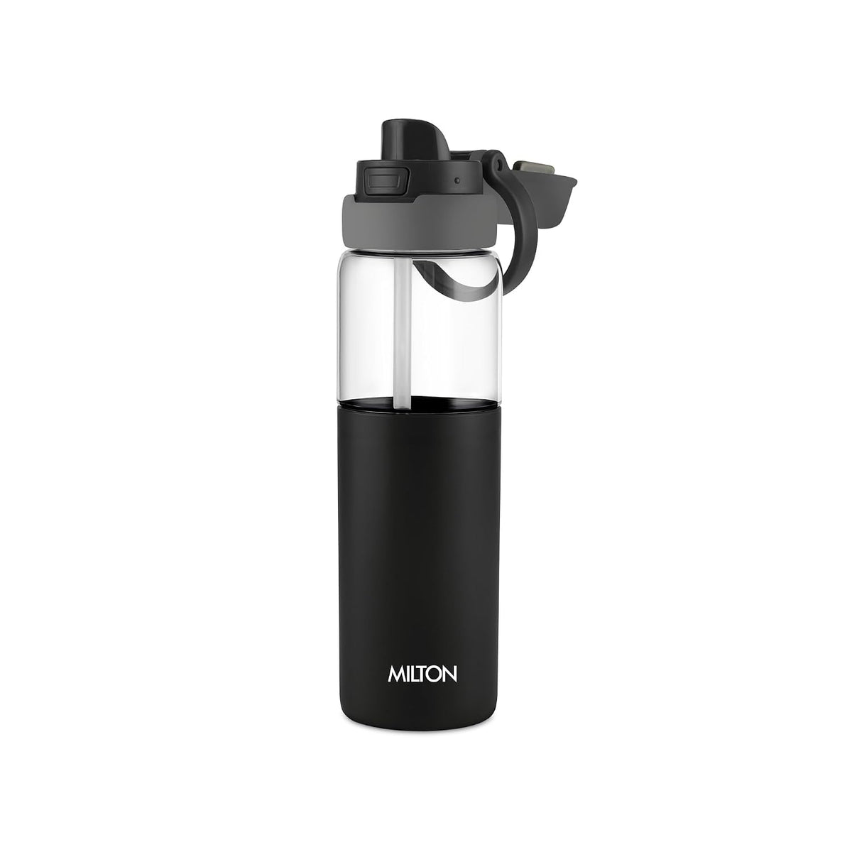 MILTON Navi 800 2-in-1 Lid Sip or Gulp Water Bottle 800 ml | Sturdy Handle I BPA Free| Food-Grade | One-Touch Open | Leak-Proof | Ideal for Office, School, College, Gym, Black