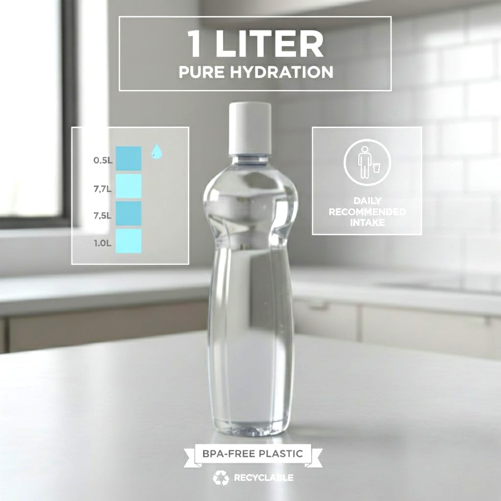 Pacific Pack of 6 Water Bottles, 1 Litre Each, Reusable Plastic Fridge Bottle Set, BPA Free and Leak Proof Bottles for Travel, Work, Grey 1000ml