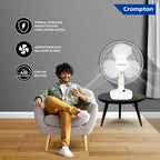 Crompton Wave Plus 400 mm Table Fan | Adjustable Height | Smooth Oscillation | Superior Air Delivery | 2 Year Warranty | White
