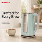 Havells CRAFT Kettle | OptiHeat Tech for Custom Temperature Setting | Real Time Temperature Display |12 Hour Keep Warm Function | Strix Controller for 5x Lifespan | 3x Safety Protection (Blue & Gold)