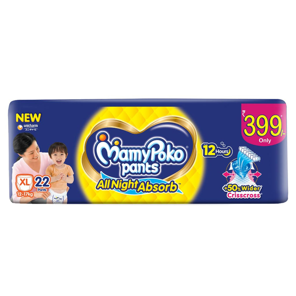 MamyPoko Pants All Night Absorb Baby Diapers, X-Large (XL), 22 Count 12-17 kg