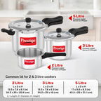 Prestige 2 Litre + 3 Litre + 5 Litre Aluminium Svachh Outer Lid Pressure Cooker Combo with 2 Lids | Deep Lid for Spillage Control | Gas & Induction Compatible | Gasket Release Sys | 5Y Warranty