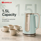 Havells CRAFT Kettle | OptiHeat Tech for Custom Temperature Setting | Real Time Temperature Display |12 Hour Keep Warm Function | Strix Controller for 5x Lifespan | 3x Safety Protection (Blue & Gold)