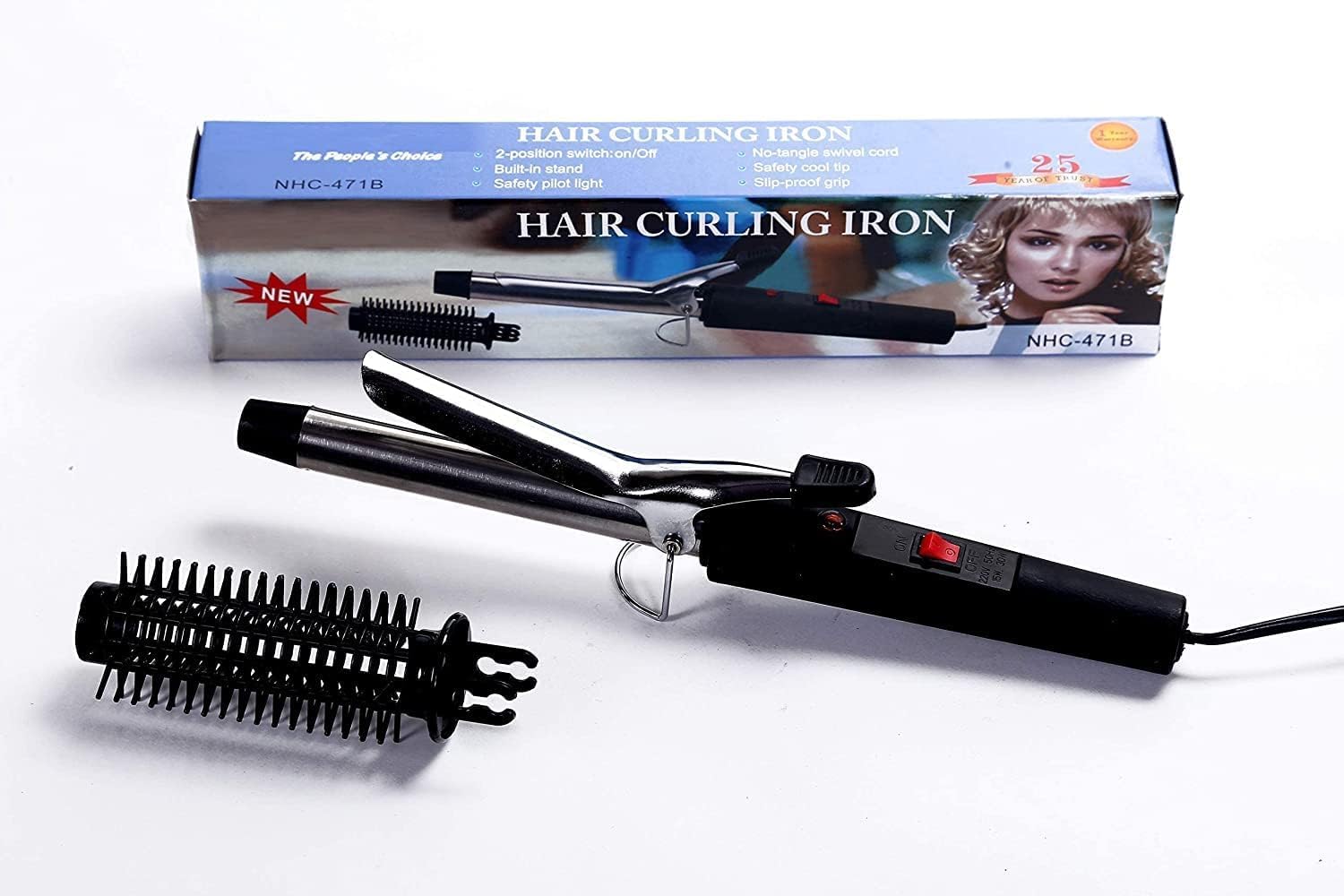 Professional Electric Hair Curler for Women | Black & Silver Curling Iron with Long-Lasting Styling Rollers