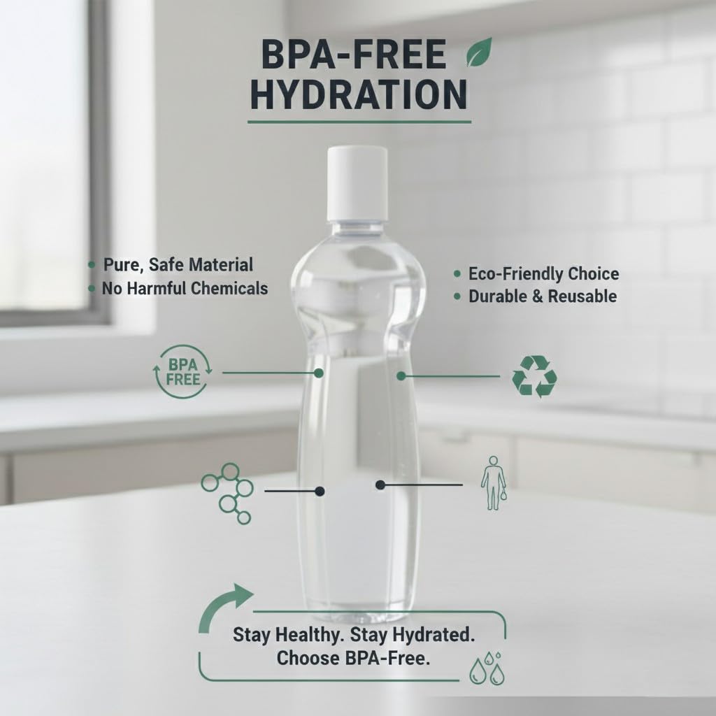 Pacific Pack of 6 Water Bottles, 1 Litre Each, Reusable Plastic Fridge Bottle Set, BPA Free and Leak Proof Bottles for Travel, Work, Grey 1000ml
