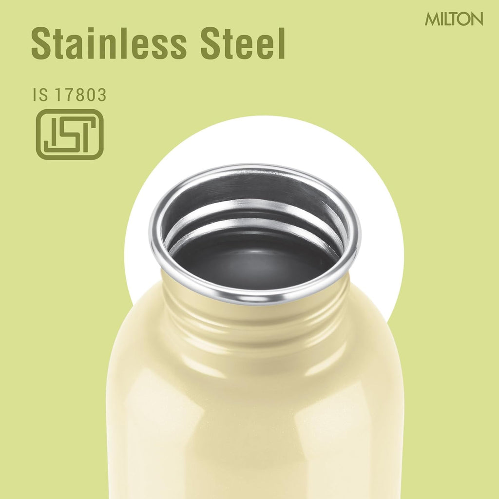 MILTON Marine 900 Stainless Steel Water Bottle, 2 Leakproof Lid, Single Walled, ISI Certified I For School, Office, Gym I 880 ml, Ivory