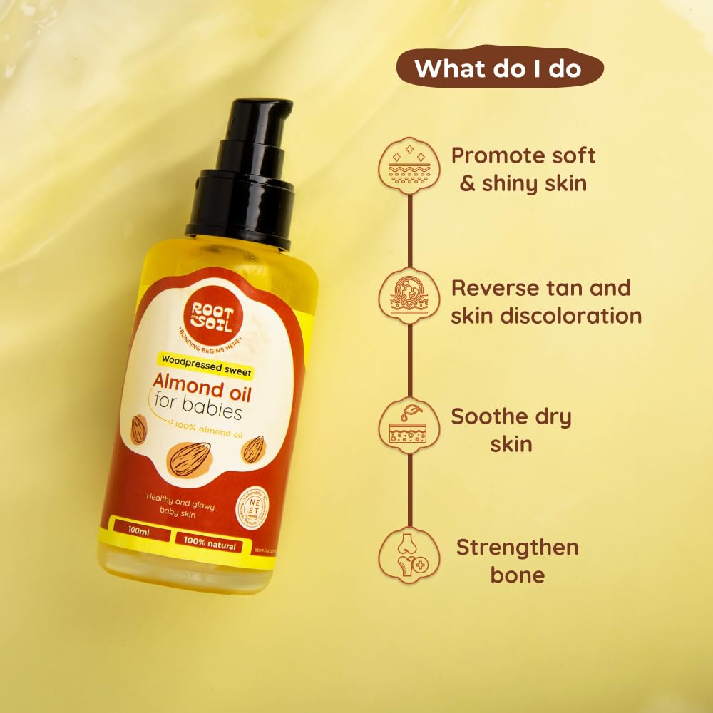 ROOT and SOIL Wood-Pressed Sweet Almond Oil for Babies - 100 ML,
