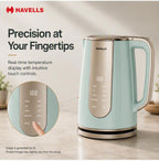 Havells CRAFT Kettle | OptiHeat Tech for Custom Temperature Setting | Real Time Temperature Display |12 Hour Keep Warm Function | Strix Controller for 5x Lifespan | 3x Safety Protection (Blue & Gold)