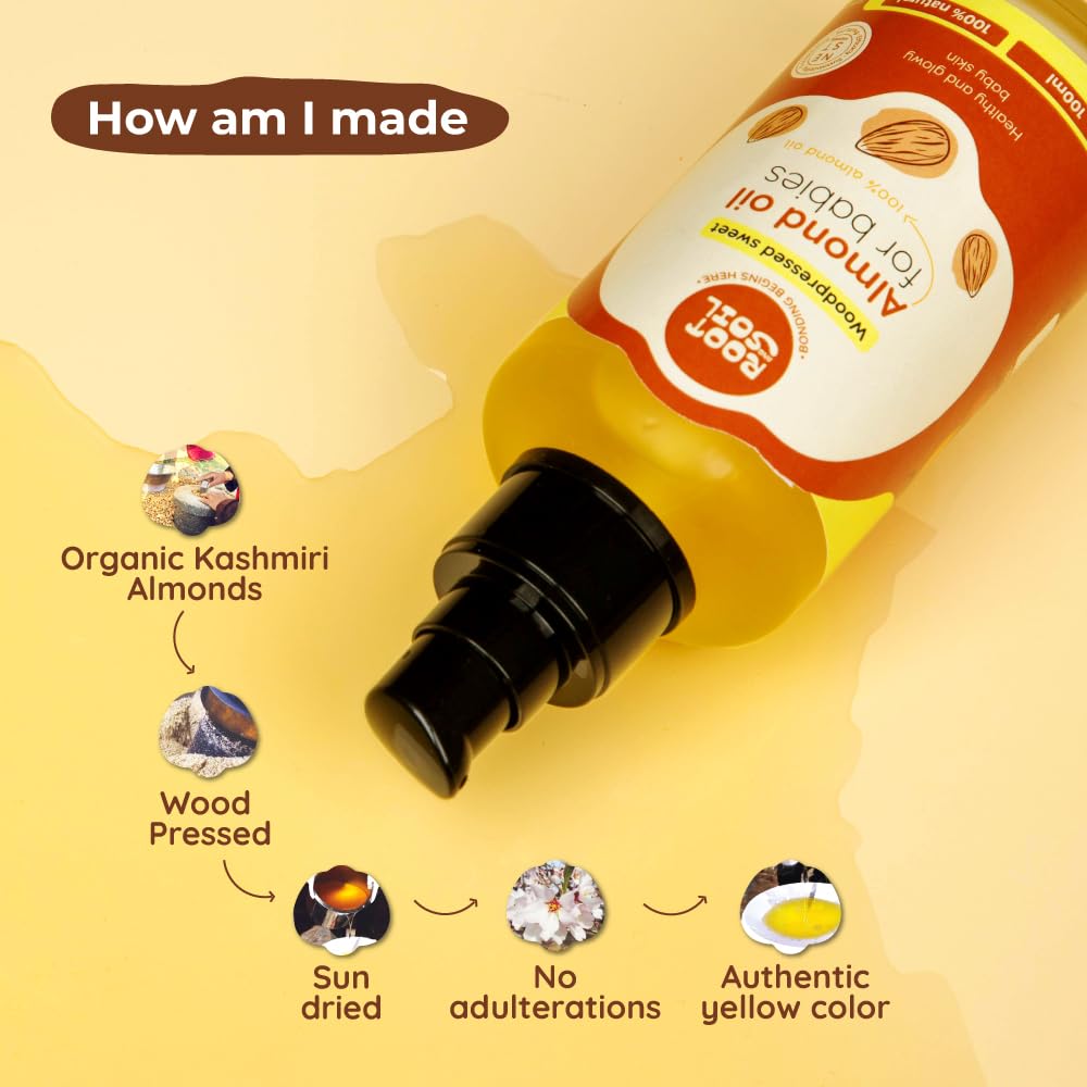 ROOT and SOIL Wood-Pressed Sweet Almond Oil for Babies - 100 ML,