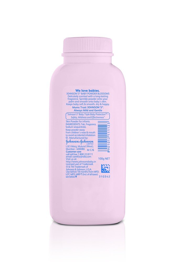 Johnson's Baby Powder Blossoms | With Sodium Citrate, Citric Acid | Pack of 1, 100g