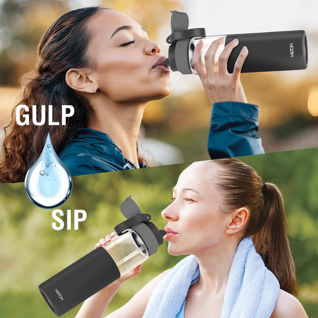 MILTON Navi 800 2-in-1 Lid Sip or Gulp Water Bottle 800 ml | Sturdy Handle I BPA Free| Food-Grade | One-Touch Open | Leak-Proof | Ideal for Office, School, College, Gym, Black