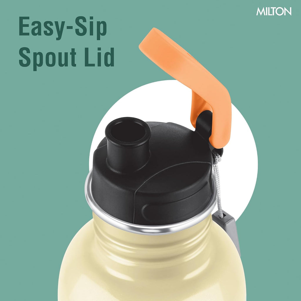 MILTON Marine 900 Stainless Steel Water Bottle, 2 Leakproof Lid, Single Walled, ISI Certified I For School, Office, Gym I 880 ml, Ivory