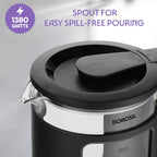 Borosil 1380 W Cooltouch 1.5L Electric Glass Kettle | Borosilicate Glass Body with Blue LED | Cool Touch Exterior | Auto Shut Off | 360° Base | 2 Year Warranty