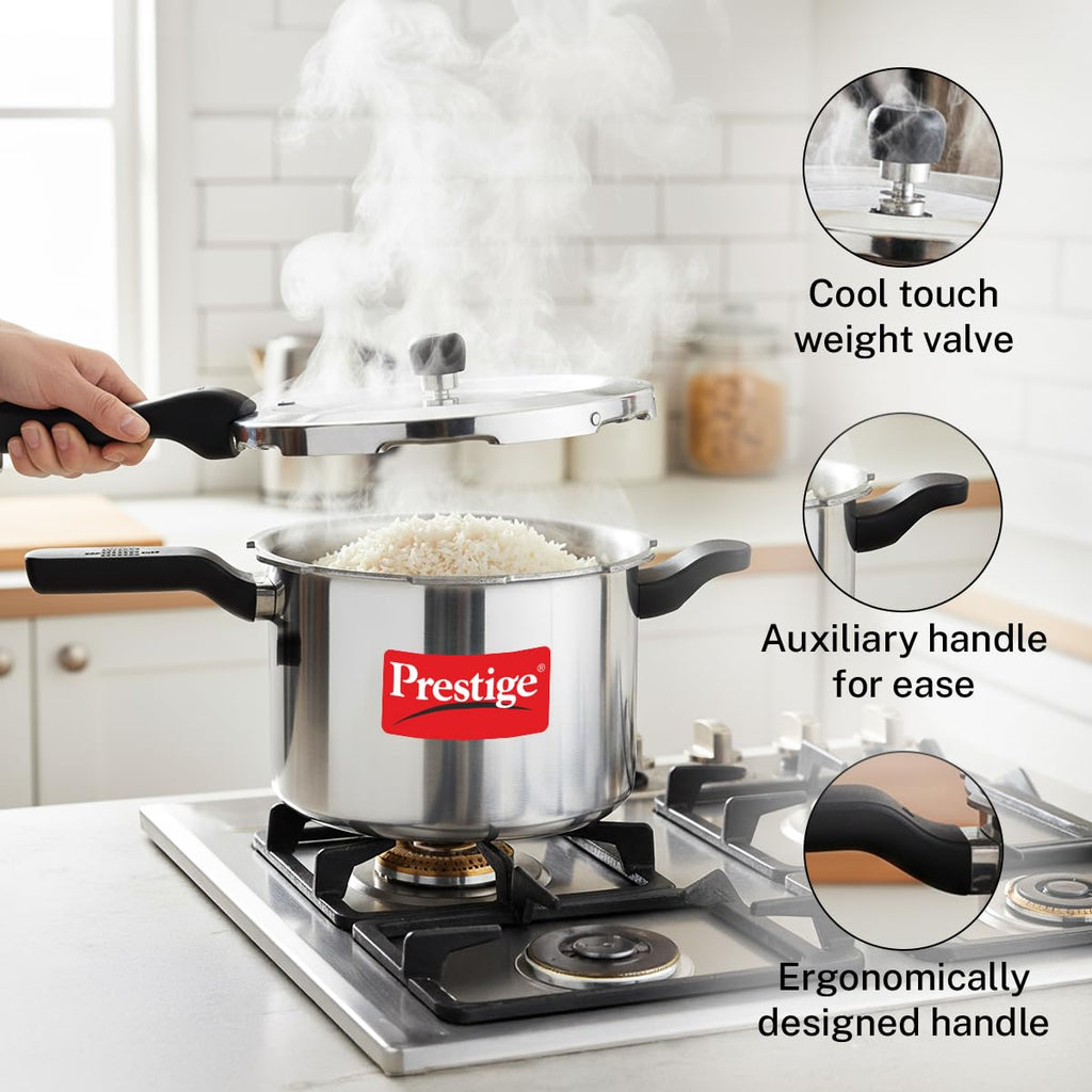Prestige 2 Litre + 3 Litre + 5 Litre Aluminium Svachh Outer Lid Pressure Cooker Combo with 2 Lids | Deep Lid for Spillage Control | Gas & Induction Compatible | Gasket Release Sys | 5Y Warranty