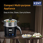 KENT Electric Multicooker/Kettle with Steamer 1.2L 800W | Boiling of Water, Tea,Eggs, Instant Noodle Maker, Steaming idlis, Momos & Vegetables | Inner Stainless Steel & Cool Touch Outer Body | Black