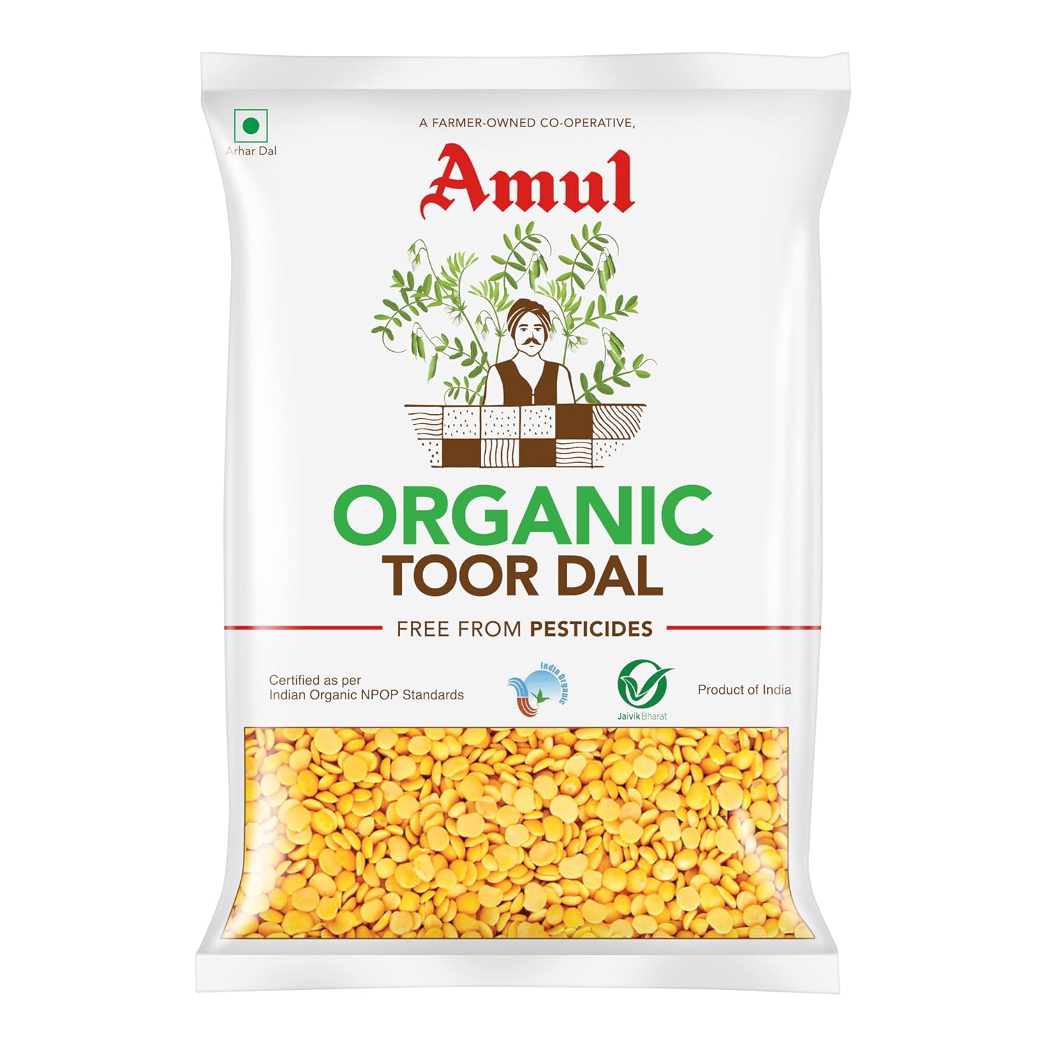 Amul Organic Toor Dal Bag, 500 g