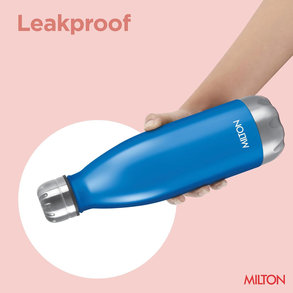 Milton Duo DLX 750 Thermosteel 700 ml Water Bottle, 24 Hr Hot and Cold I Leak Proof Lid, ISI Certified I Vacuum Insulated I for Office, Gym, School I Matt Blue