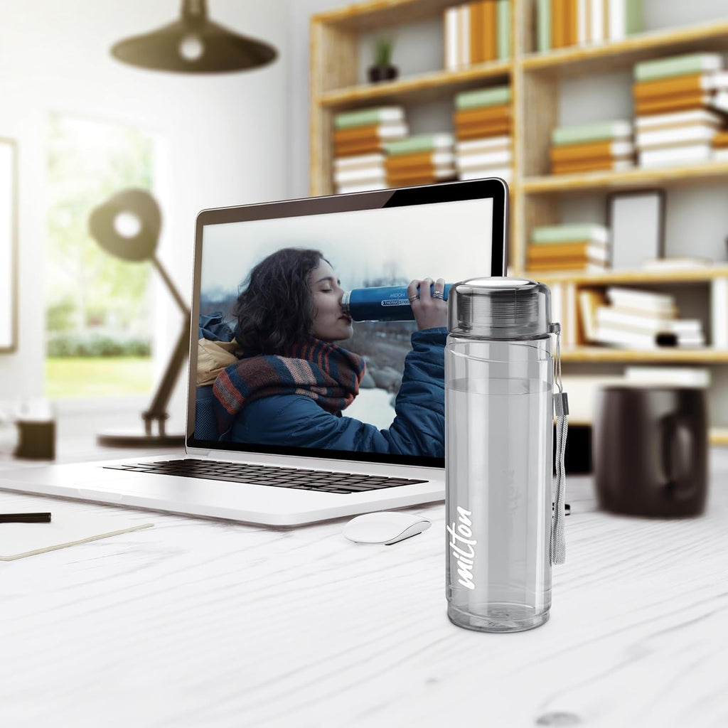 MILTON Hector 1000 Pet Water Bottle, Set of 3, 1 Litre Each, Grey, Reusable Plastic Fridge Bottle, BPA Free and Leak Proof Bottles for Travel, Work
