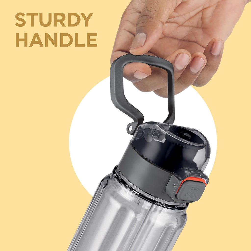 MILTON Aston 1000 BPA & BPS-Free Water Bottle 1 ltr | Food-Grade Plastic | One-Click Open | Leak-Proof | Sip & Gulp Lid I Ideal for Office, School, College, Gym, Grey